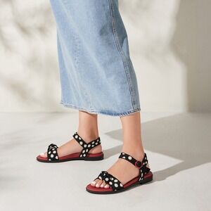 Vivaia Women's Polka Dot Knotted Ankle Strap Sandals Adjustable Red Buckle‎ US 8